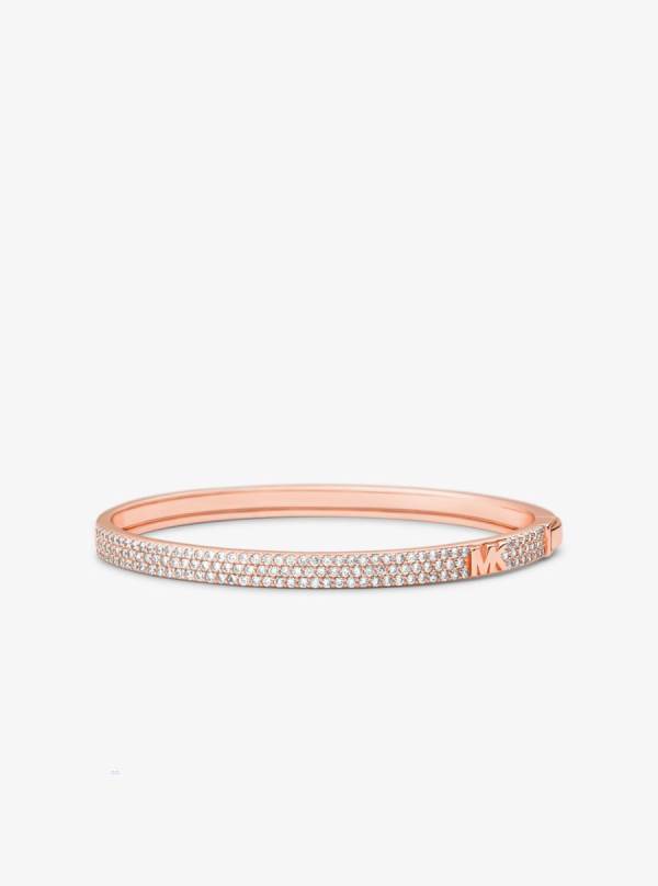 Damske Naramky Michael Kors Precious Metal-Plated Sterling Silver Pavé Logo Bangle Ruzove Zlate - Šperky Michael Kors Nejlevnejsi | HTXBN-4875